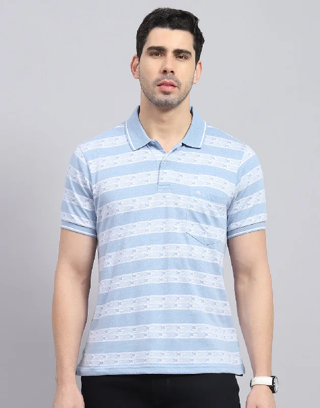 Timeless Layers Men Blue Stripe Polo Collar Half Sleeve T-Shirt