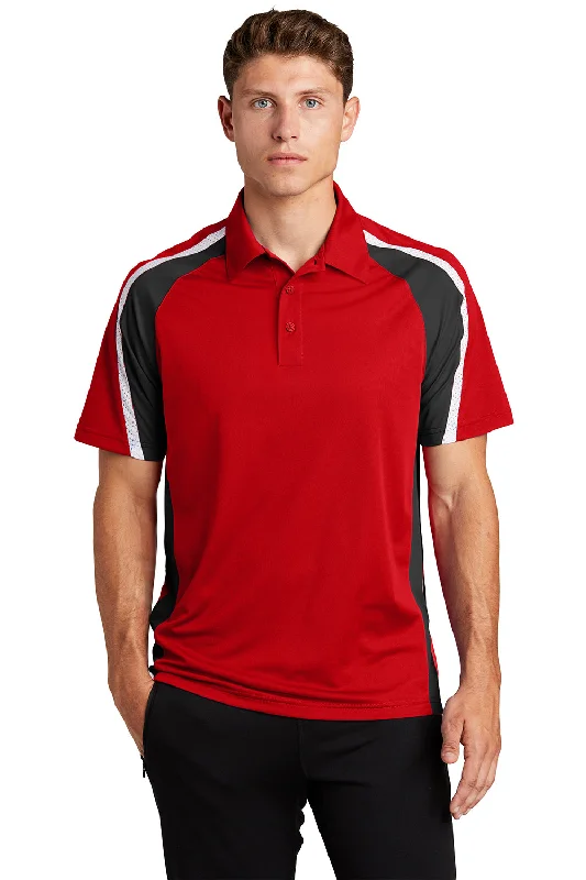 Sophisticated Edge Sport-Tek Mens Sport-Wick Moisture Wicking Short Sleeve Polo Shirt - True Red/Black/White