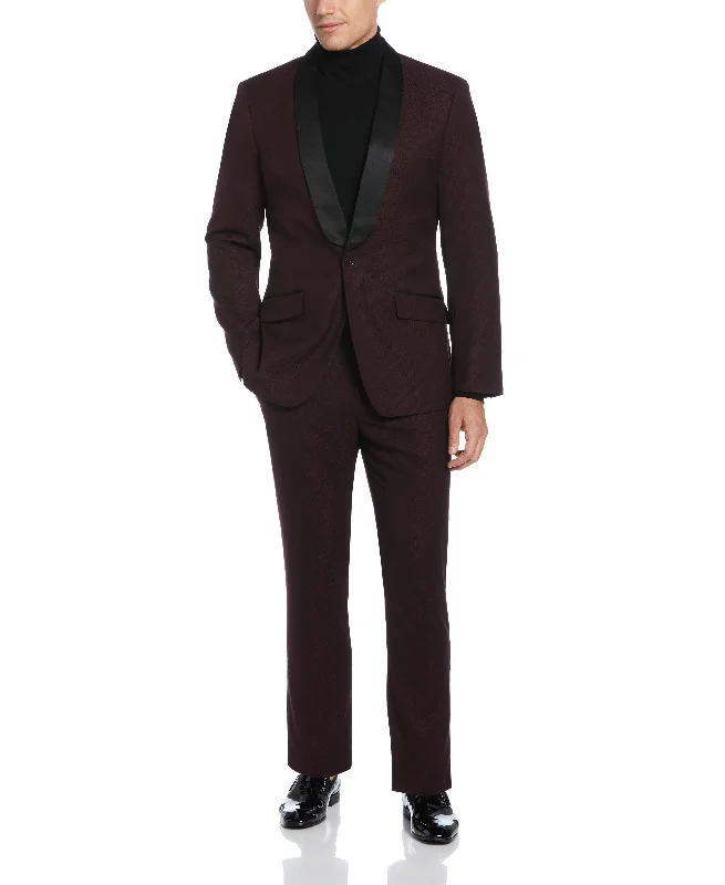 Sporty Edge Slim Fit Burgundy Textured Tuxedo