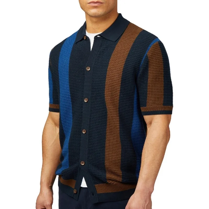 Distressed Denim Ben Sherman Mens Striped Cotton Button-Up