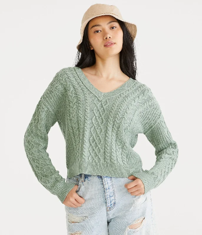 Aeropostale Slouchy Cable V-Neck Sweater