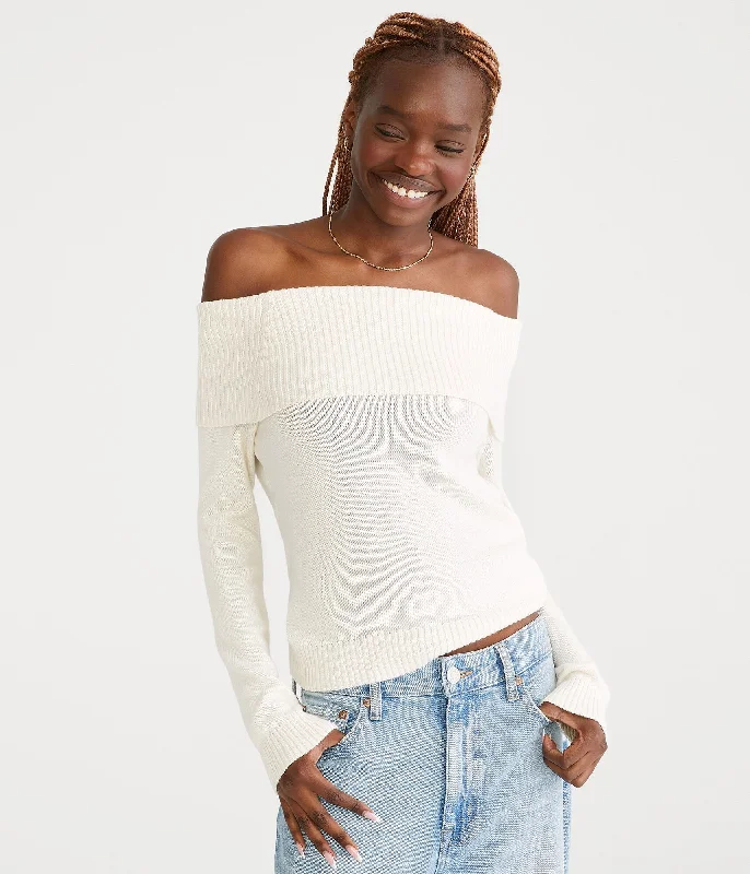 Classic Retro Rugged Jeans Aeropostale Solid Off-The-Shoulder Sweater