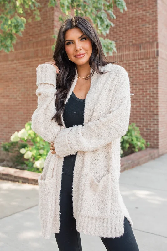 All Time Fav Beige Fuzzy Cardigan