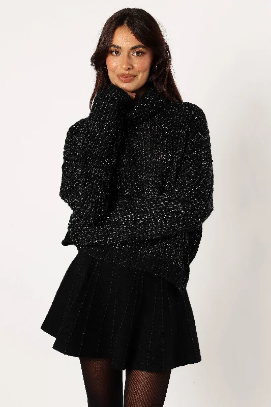 Eleanor Lurex Shine Knit Sweater - Black