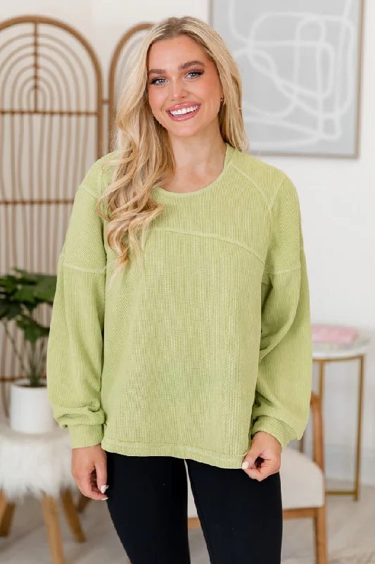 Urban Prints Athleisure Wear Let's Make Plans Avocado Oversized Ribbed Pullover FINAL SALE