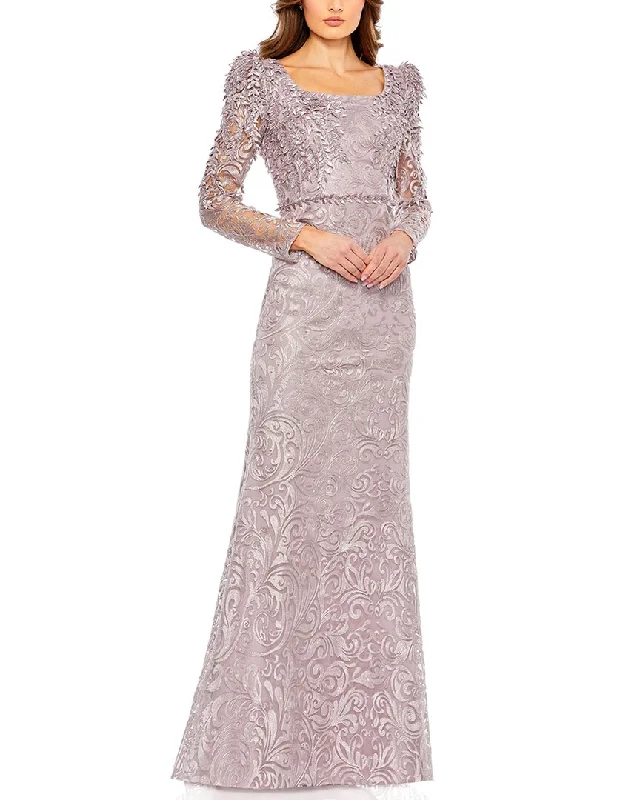 Casual Contemporary Stylish Scarves Mac Duggal Embroidered Applique Shoulder Detail Trumpet Gown