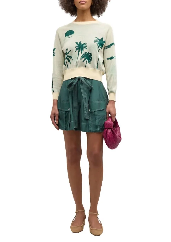 Timeless Layers Cool Boots Palm Pullover Sweater In Sea Green