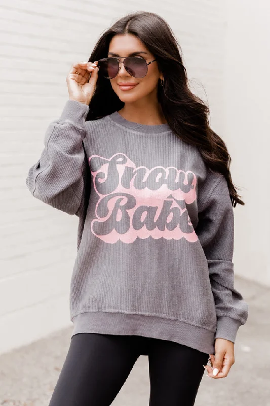 Vintage Retro Casual Footwear Snow Babe Charcoal Corded Graphic Sweatshirt