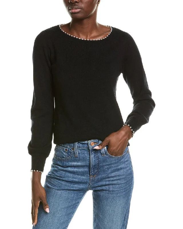 sofiacashmere Embellished Trim Cashmere Sweater