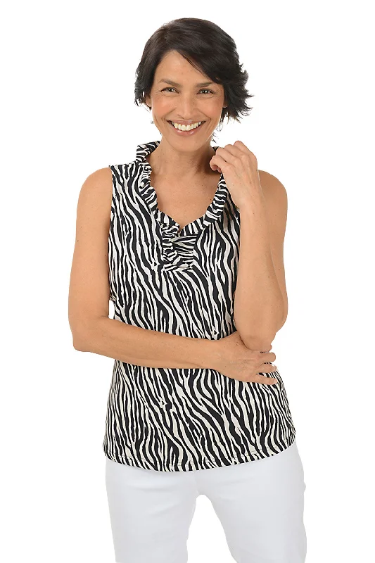 Bold Zebra UPF50+ Ruffle Sleeveless Top