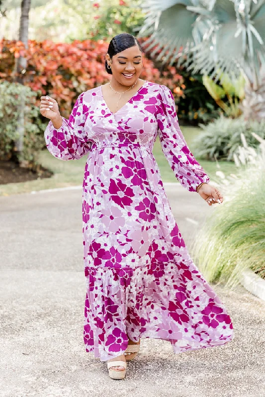 Classic Sporty Relaxed Trousers Sweet Paradise Long Sleeve Purple Floral Maxi Dress FINAL SALE