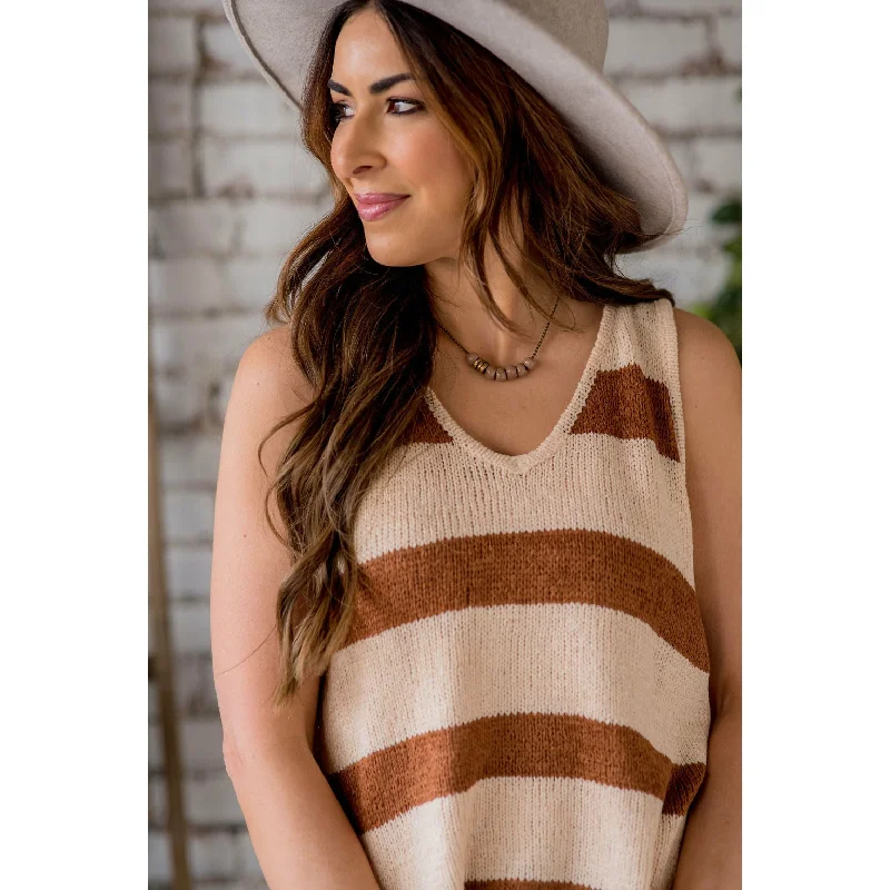 Thick Striped Knit V Tank