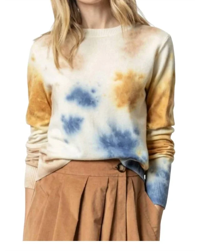 Earthy Minimalism Office Attire Tie Dyed Crewneck Sweater In Lapis Multi