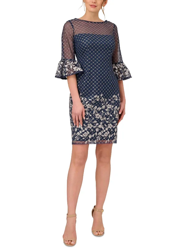 Womens Embroidered Polyester Sheath Dress