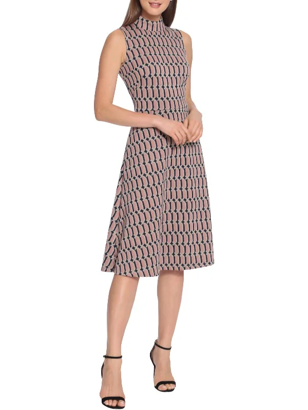 Womens Knit Mid Calf Fit & Flare Dress