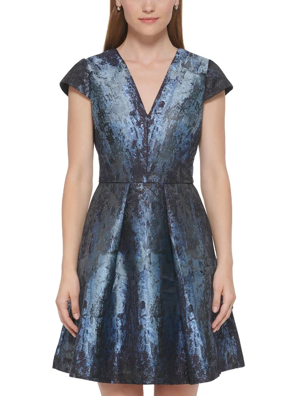 Womens Metallic Snake Print Fit & Flare Dress