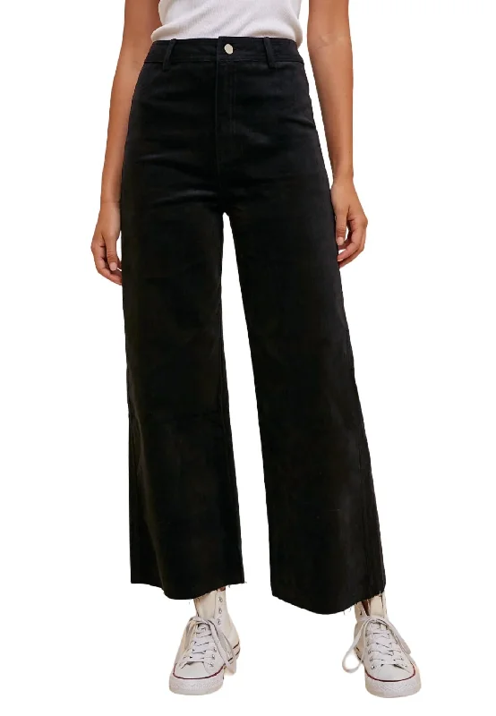 Stretch Wide Leg Jean In Suede Black