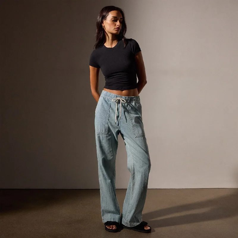 Wide Leg Pull On Denim Pant - Bleach Wash