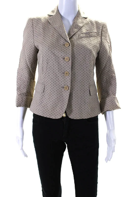 Elevated Basics Cool Boots Akris Punto Womens Spotted Jacquard Button Up Blazer Jacket Beige