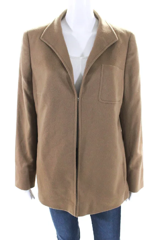 Trendy Casual Graphic Sweatshirts Akris Womens Unlined Fleece Hook & Eye Blazer Jacket Brown Cashmere