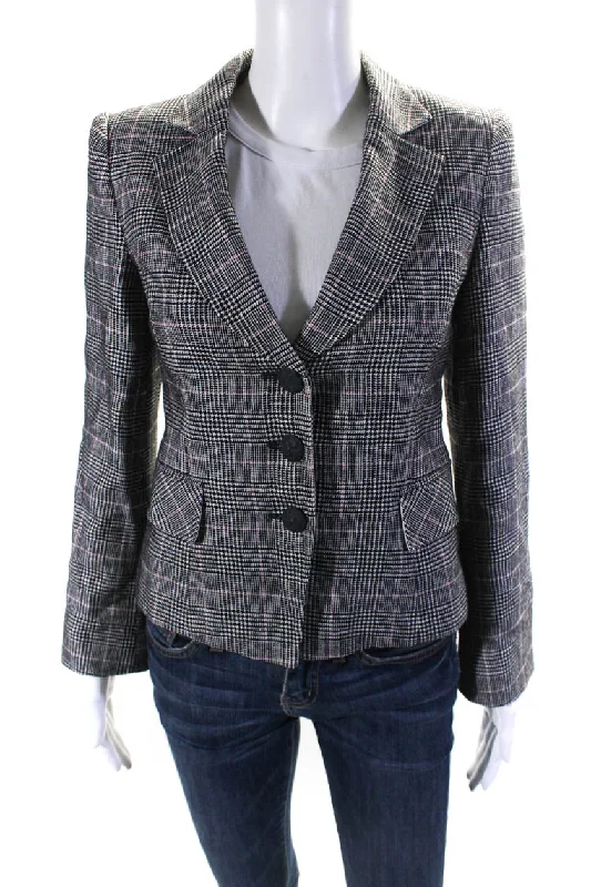 Statement Prints Summer Jackets Armani Collezioni Women's Collared Long Sleeves Lined Plaid Blazer