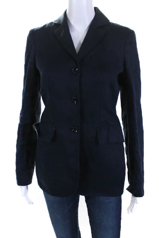 Chic Simplicity Sporty Sneakers Armani Collezioni Womens Three Button Notched Lapel Blazer Jacket Navy