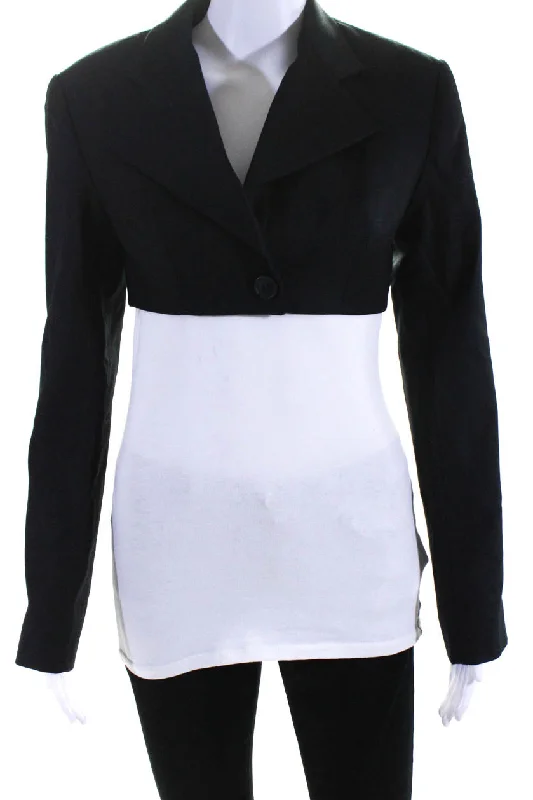 Earthy Minimalism Classic Hoodies Aya Muse Womens Stok Crepe Peak Lapel Crop Blazer Jacket Wool Black