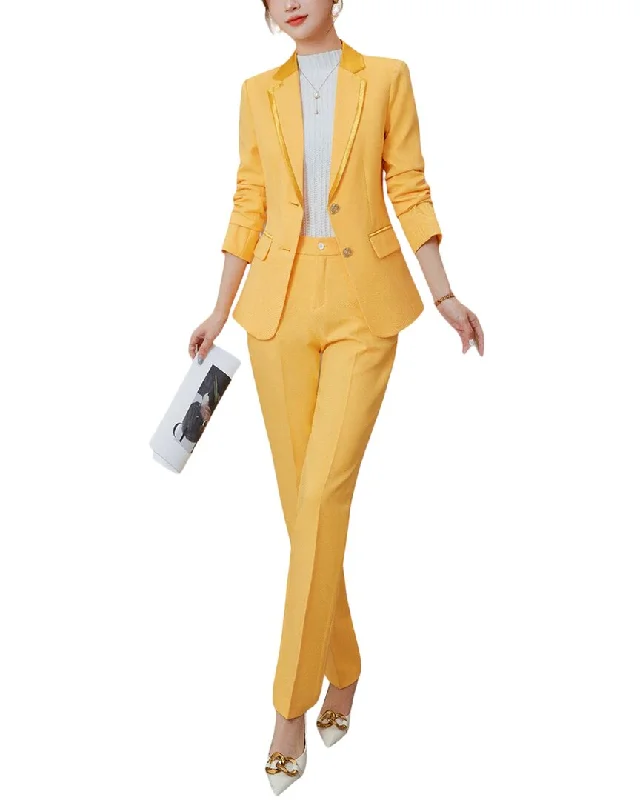 Neutral Fashion Track Pants Bossy Chic 2pc Blazer & Pant Set