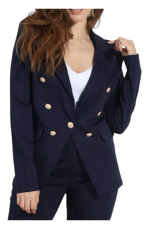 Statement Denim Trendy Jeans Button Ponti Blazer In Navy Ponti