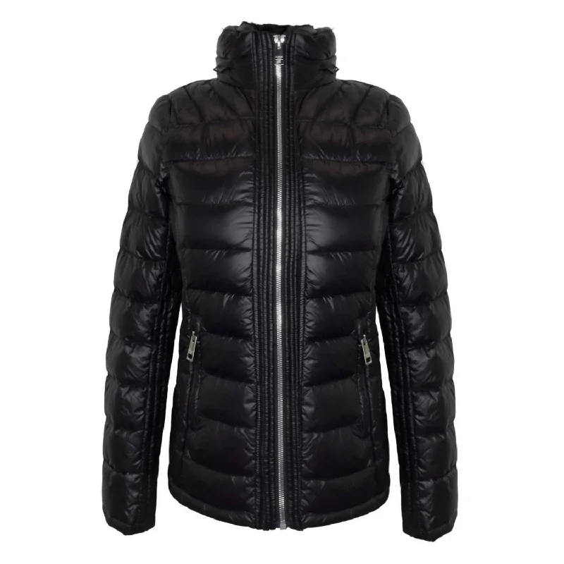 Sophisticated Edge Street Boots Double Zip Hidden Hood Down Fill Packable Jacket In Black