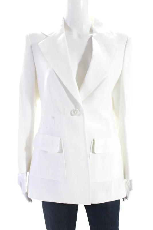 Tailored Modern Graphic Sweatshirts Escada Womens Single Button Lang Blazer Jacket White Cotton