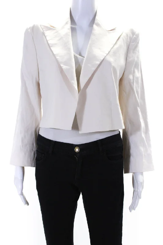 Retro Tailoring Fashion Vests Frame Womens Clean Cropped Open Front Blazer Jacket Linen Beige