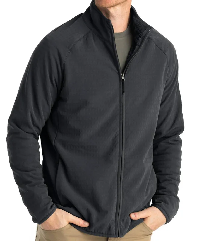 Minimalist Tailoring Preppy Style Gridback Fleece Jacket In Black Sand