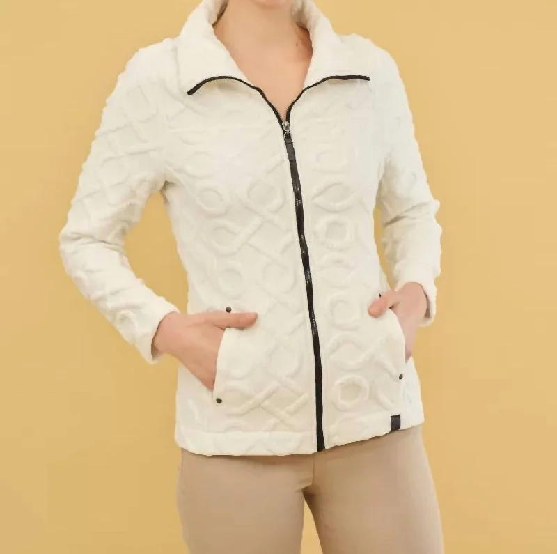 Timeless Prints Leather Jackets High Collar Zip Jacket 73206 In Off White