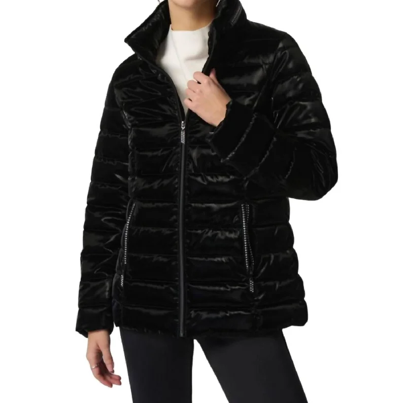 Tailored Utility Summer Fashion Metallic Puffer Jacket In Black