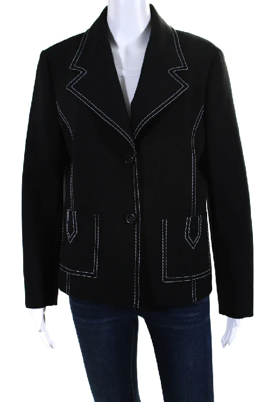 Earthy Fashion Athletic Vests Moschino Boutique Womens Contrast Stitched Two Button Blazer Jacket Black Sz 12