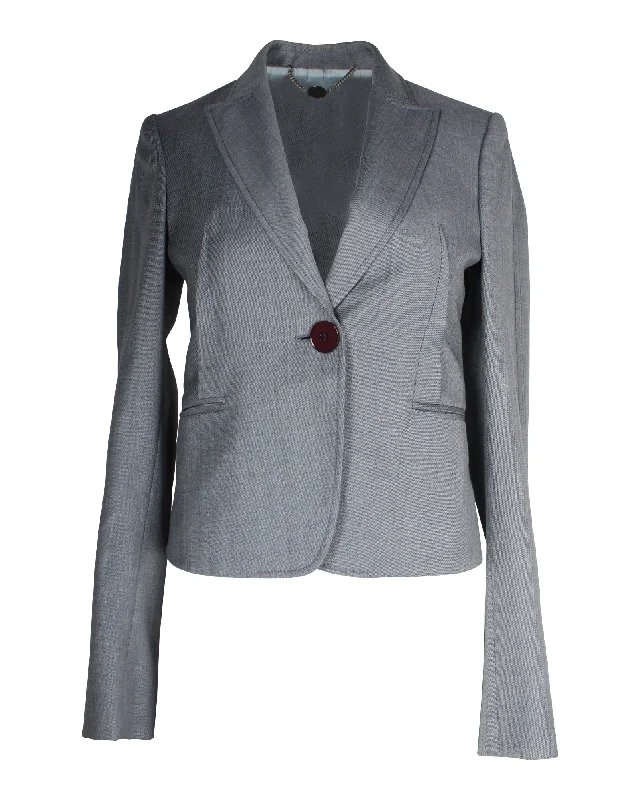 Relaxed Patterns Cool Boots Stella McCartney Single-Breasted Blazer in Blue Grey Wool