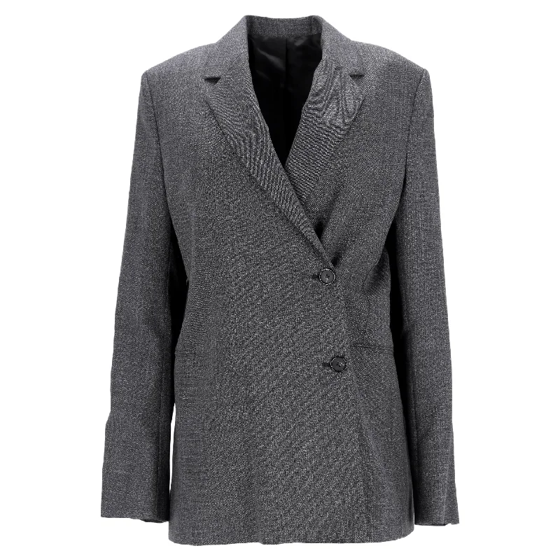 Urban Sporty Leather Jackets Totême Off-Center Wrap Single-Breasted Blazer in Grey Polyester