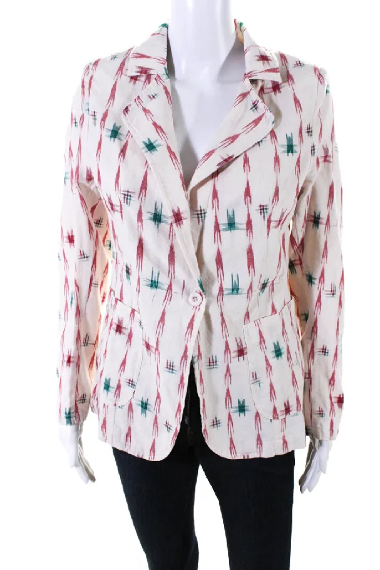 Cozy Layers Button-up Shirts V.De.Vinster Womens Ganesh Woven Abstract Blazer Jacket Red White Green Small