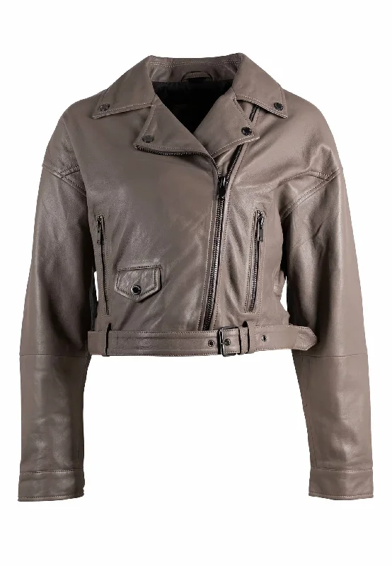 Chic Tailoring Business Casual Vercy Os Leather Jacket In Taupe