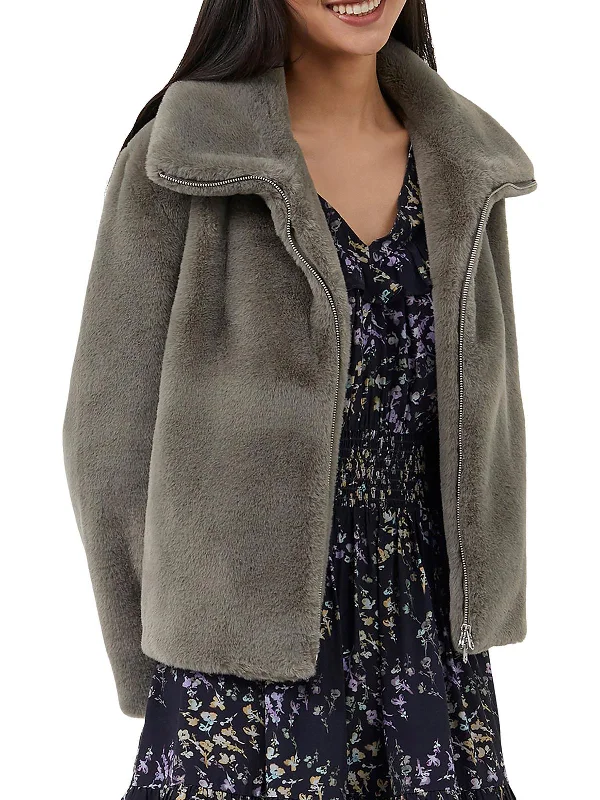 Soft Layers Designer Outerwear Womens Warm Casual Faux Fur Coat