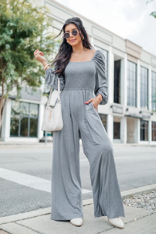 Deep In My Heart Heather Grey Knit Solid Jumpsuit FINAL SALE