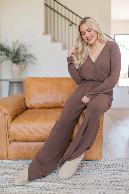 Heart To Heart Brown V-Neck Jumpsuit