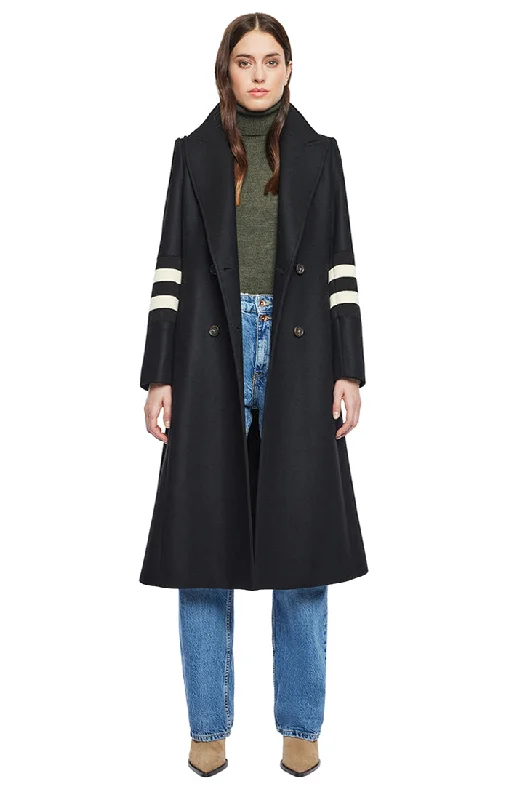 Contemporary Relaxed Street Style YVETTE VARSITY STRIPE LONG WOOL COAT