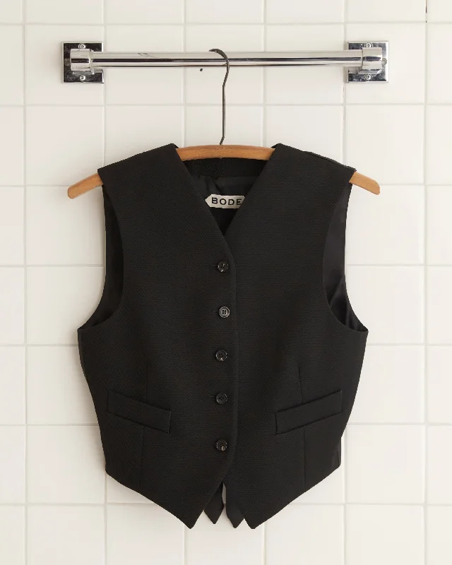 Vintage Utility Rain Jackets Riding Twill Waistcoat - Black