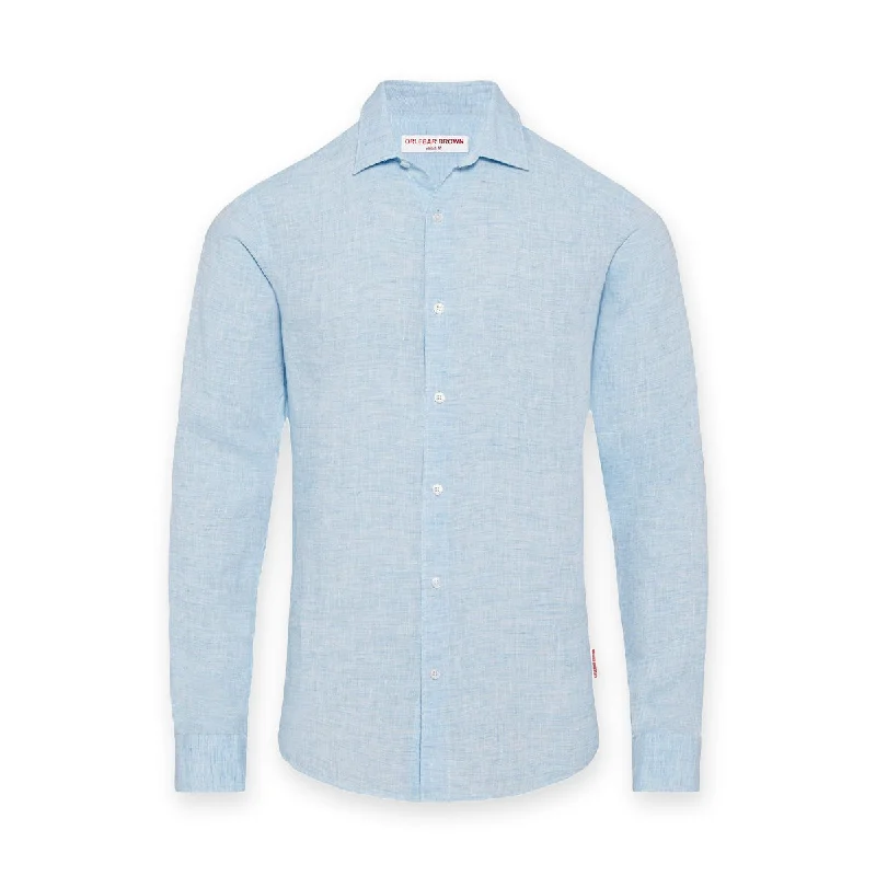 Orlebar Brown - Giles Linen TF Shirt in Pale Blue/White