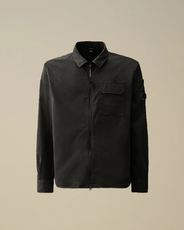 Organic Gabardine Zipped Utility Overshirt - Black