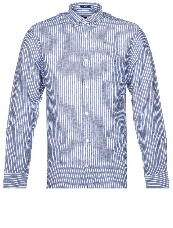 Stripe Linen Button-down Persian Blue