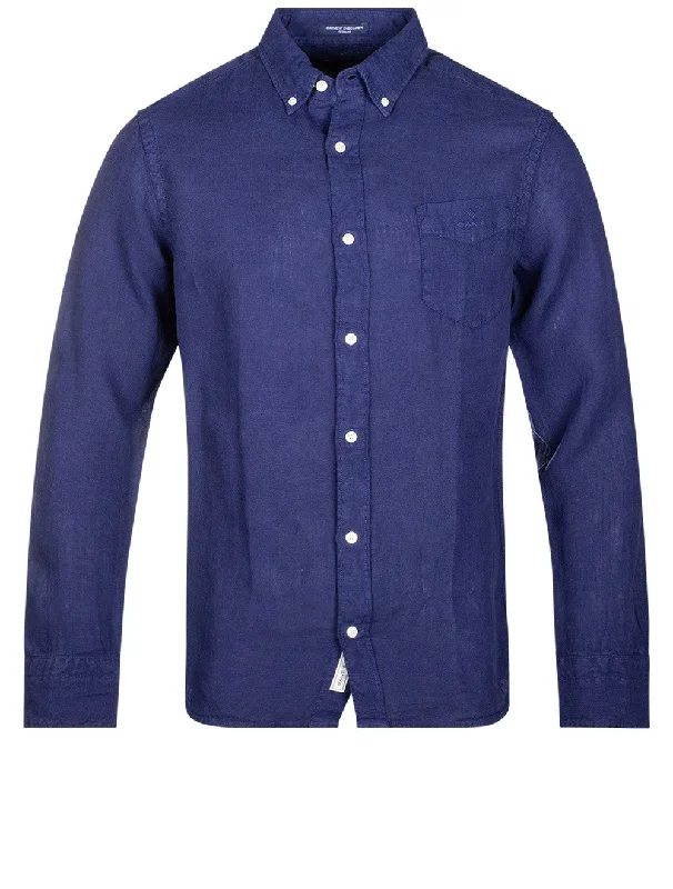 Regular Fit Garment Dyed Linen Shirt Beacon Blue