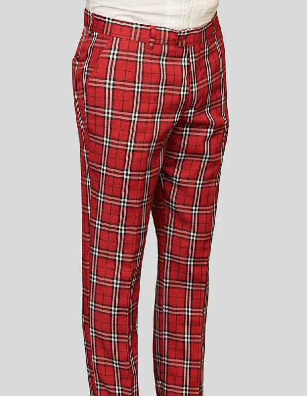 RED PLAID SLIM FIT DRESS PANTS